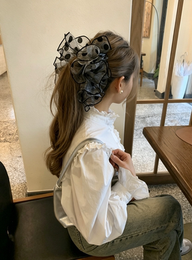 韩国2026新款韩系甜美风刺绣樱桃甜美少女褶皱花边超大香蕉夹竖夹