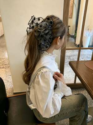 韩国2026新款韩系甜美风刺绣樱桃甜美少女褶皱花边超大香蕉夹竖夹