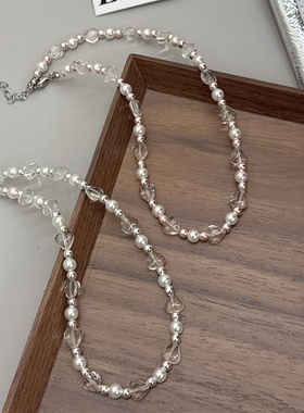 韩国简约透明精致串珠项链2025新款高级感时尚珍珠颈链锁骨链女