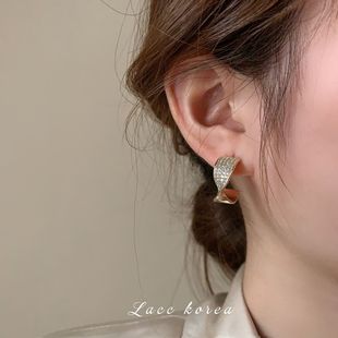 微镶锆石扭曲耳圈女个性 夸张冷淡风耳环小众设计高级感耳饰 时尚