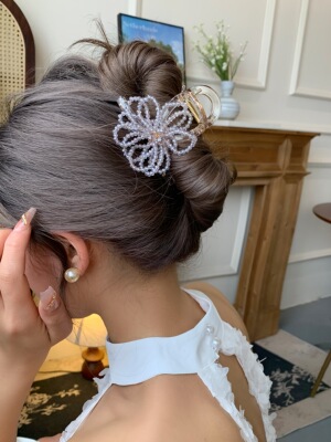 韩国原创新款仙女花朵发夹抓夹女高级时尚鲨鱼夹发夹发卡发饰头饰