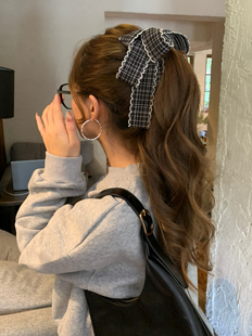 韩国格纹蝴蝶结高马尾减龄香蕉夹女2025新款高级感扎发头饰发夹