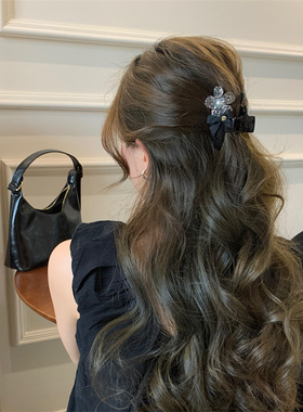 韩国复古闪钻花朵蝴蝶结抓夹2025新款高级气质后脑勺半扎发鲨鱼夹