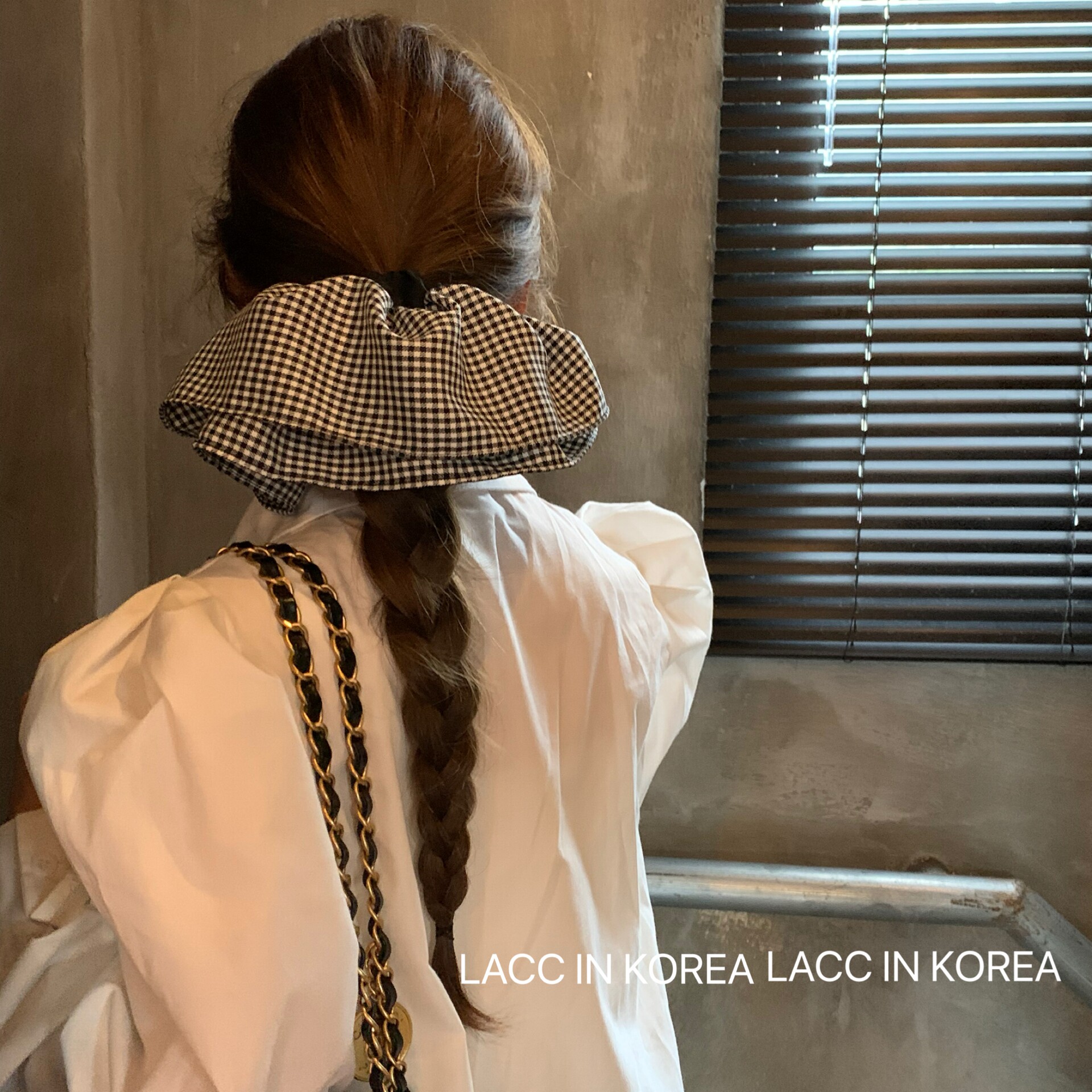 韩国时尚黑白格子布艺立体裙摆发圈女2026新款简约扎马尾发绳头饰