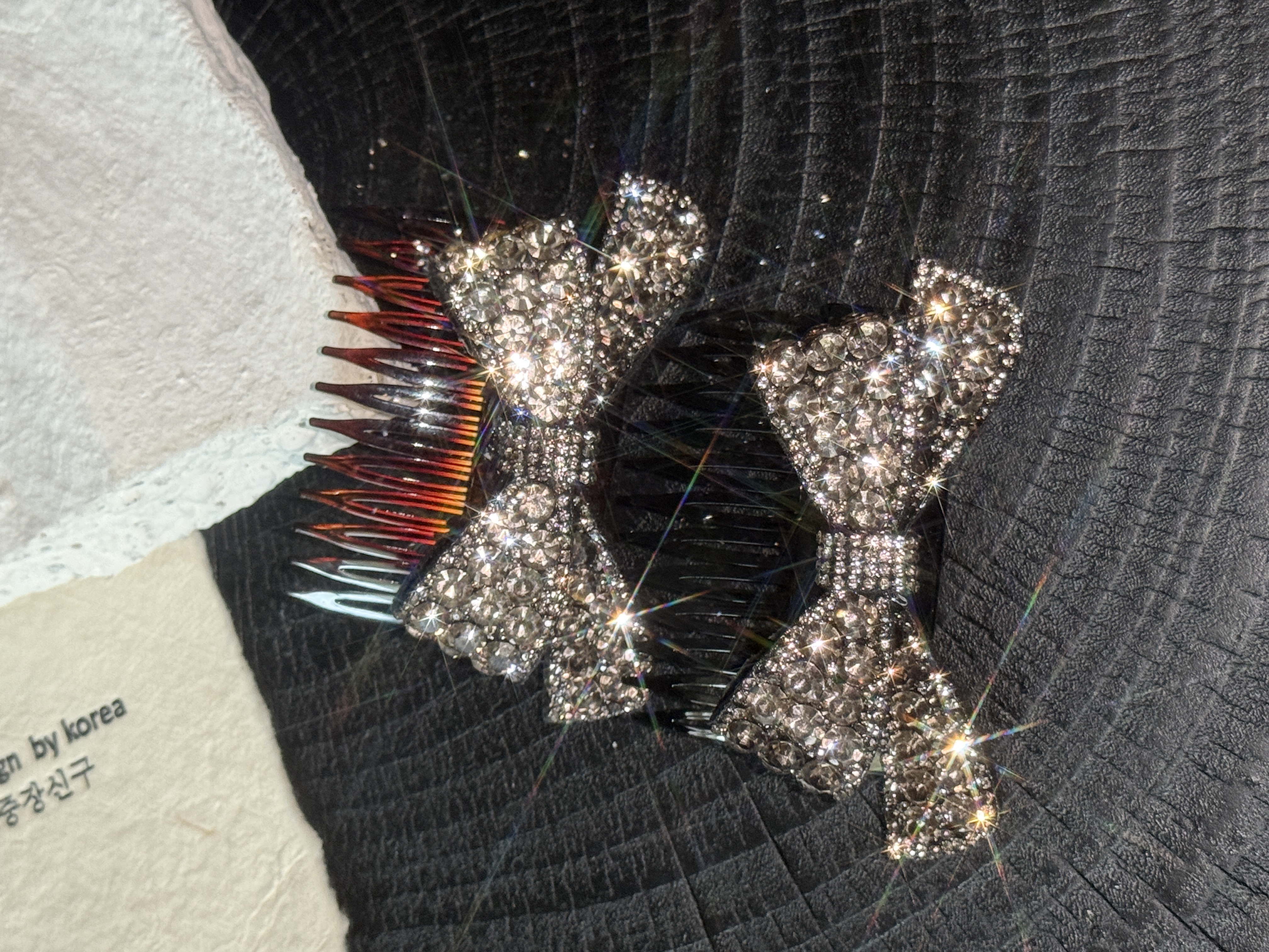 韩国钢印原版2025新款高级感满钻蝴蝶结发梳头饰大号发梳闪闪