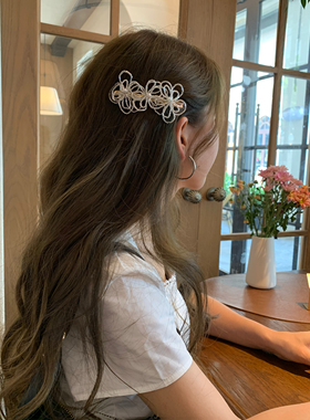 韩国甜美串珠花朵发夹2025新款侧边刘海bb碎发夹女金属感花花发饰