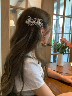 韩国甜美串珠花朵发夹2025新款侧边刘海bb碎发夹女金属感花花发饰