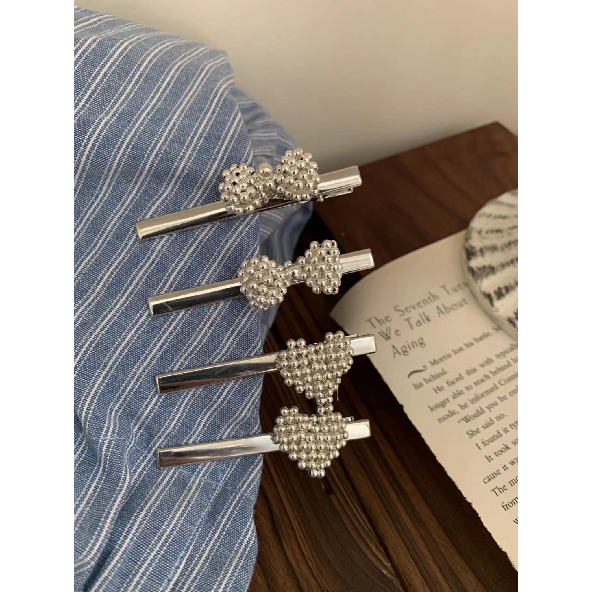 韩国气质金属球球发夹2025新款蝴蝶结仙女一字夹超仙发饰侧边夹女