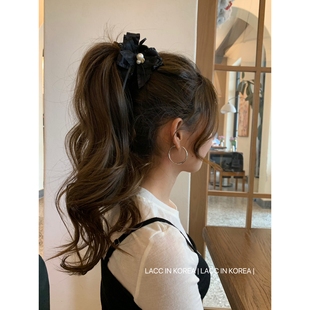 韩国黑色复古蝴蝶结珍珠发夹2025新款后脑勺盘发抓夹丸子头马尾夹