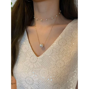 韩国长款轻奢多层满天星项链2025新款气质颈链叠戴珍珠锁骨链女