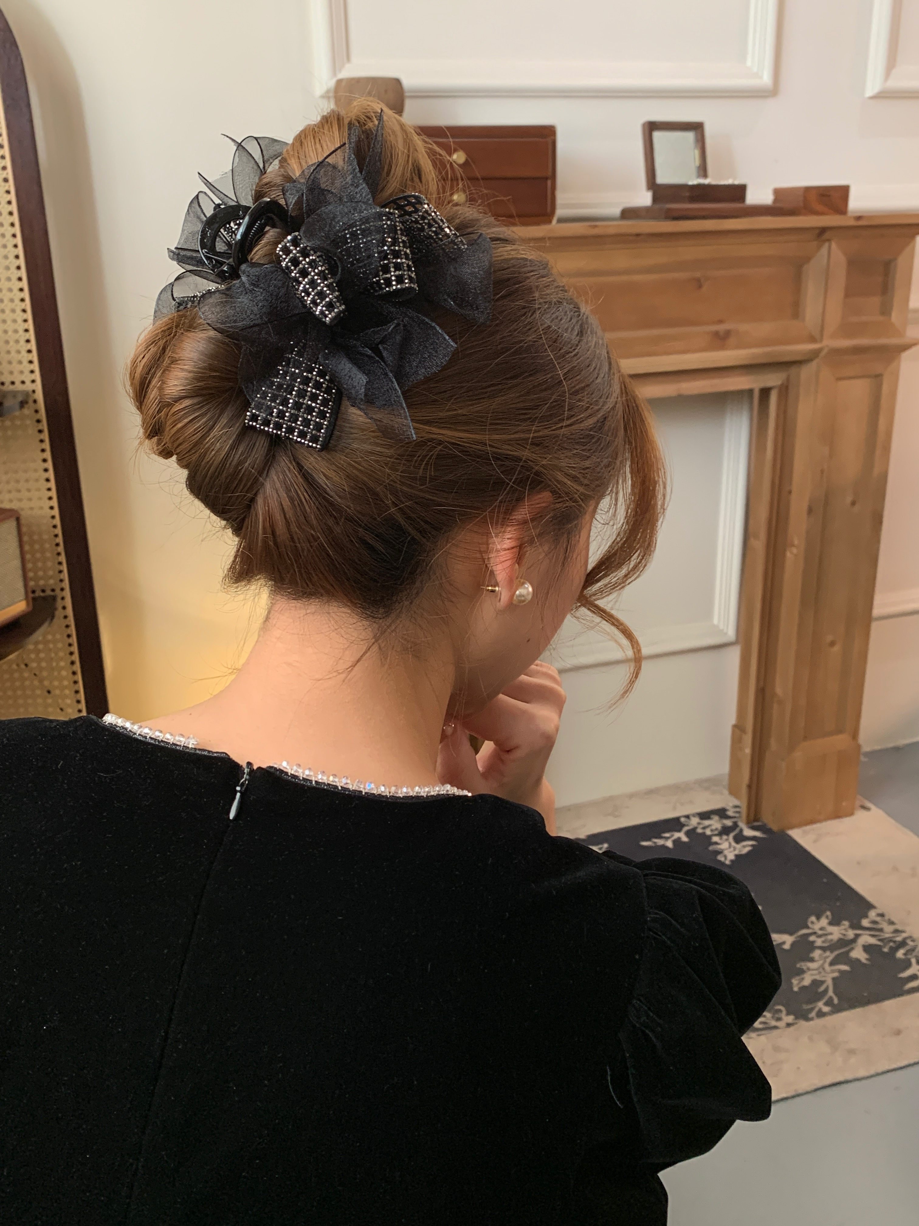 韩国东大门发饰钻网纱抓夹女2026新款高级感气质发饰鲨鱼夹发饰