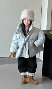 女童羽绒服冬季新款面包服洋气女孩连帽糖果色白鸭羽绒儿童外套