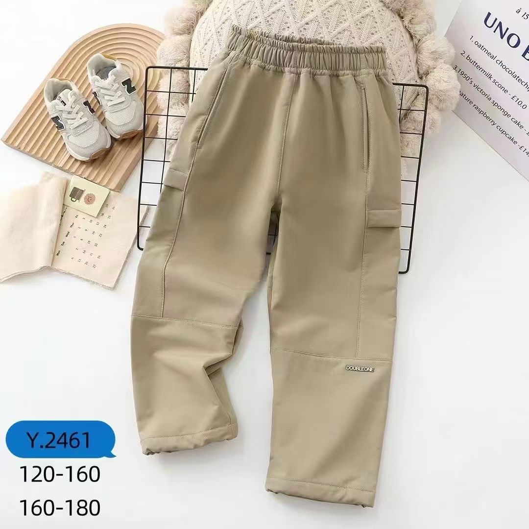 儿童加绒薄绒工装裤男童女童休闲裤中大童裤子特价裤口两穿