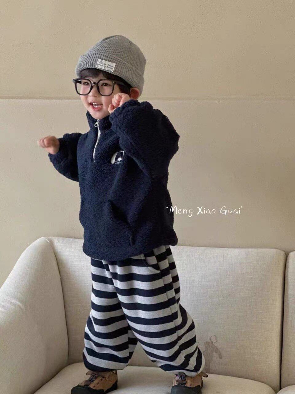 萌小乖两件套新款秋冬儿童羊羔毛毛衣裤子加厚保暖两件套断码清仓