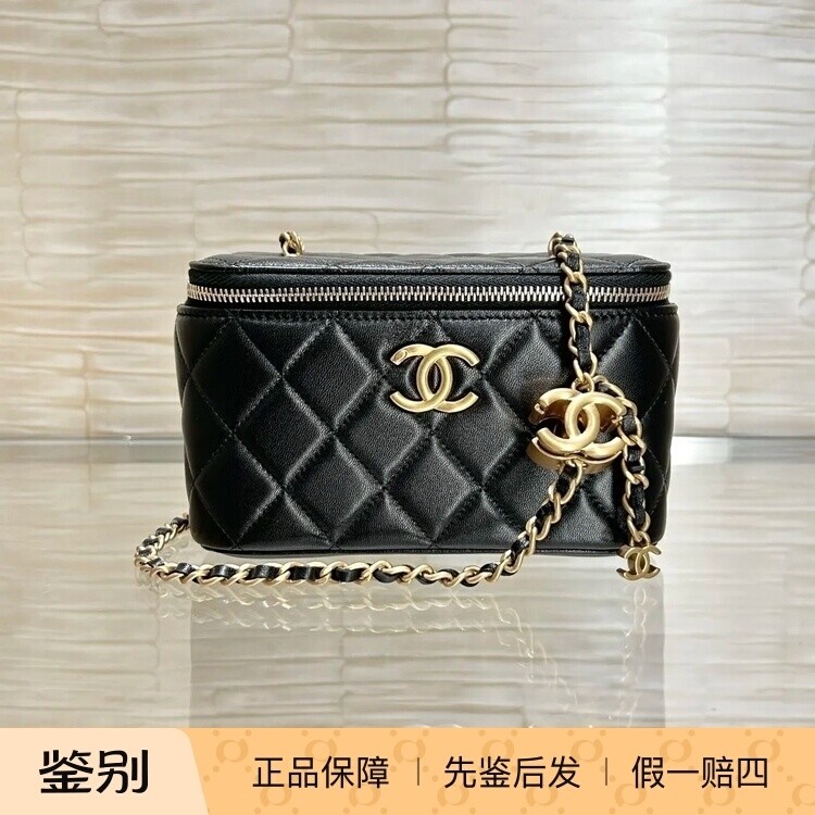 奢店代购 2025b 新款正品 CHANEL/香奈儿 羊皮可调节扣化妆盒子包