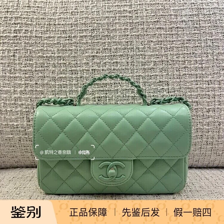 新款奢店代购 2025CChanel/香奈儿 羊皮菱格亮漆面金属手柄单肩包