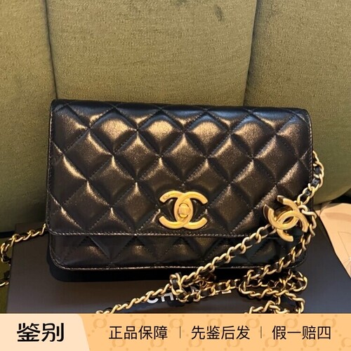 奢店代购 2025b新款正品 CHANEL/香奈儿 抛光羊皮woc可调节发财包