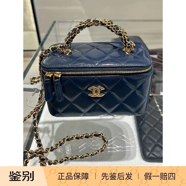 香奈儿抛光羊皮化妆盒子单肩包