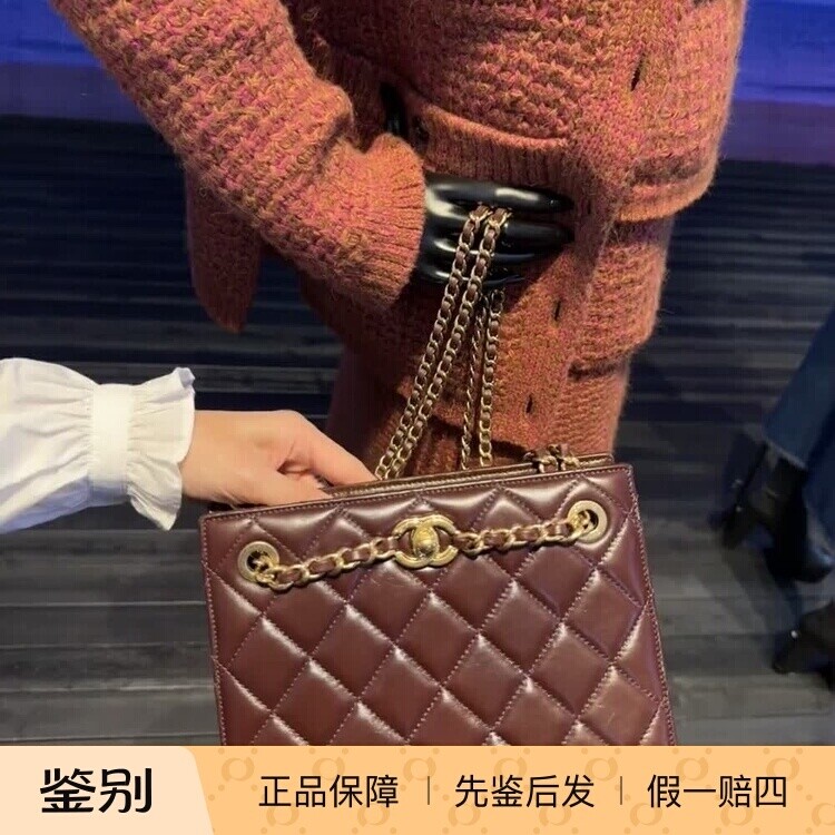 新款 奢店代购 2024k 正品 CHANEL/香奈儿 抛光小羊皮小号购物包