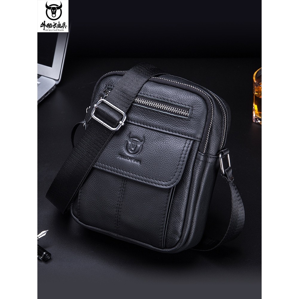 牛船长男士真皮单肩斜挎头层牛皮商务休闲韩版竖款学生迷你收银包
