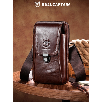 牛船长(BULLCAPTAIN)男士真皮单肩斜挎包5.5寸6寸穿皮带手机腰包