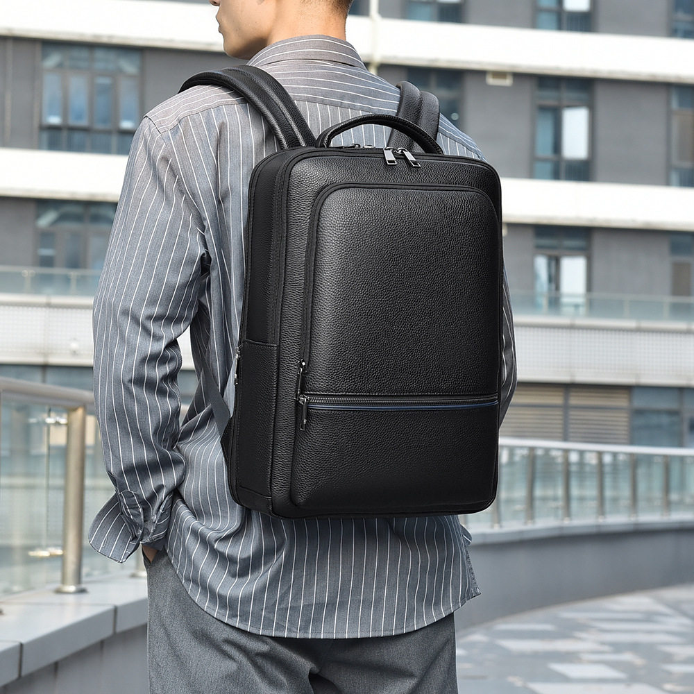 双肩包男真皮大容量商务背包高级感通勤电脑包出差休闲双肩背包