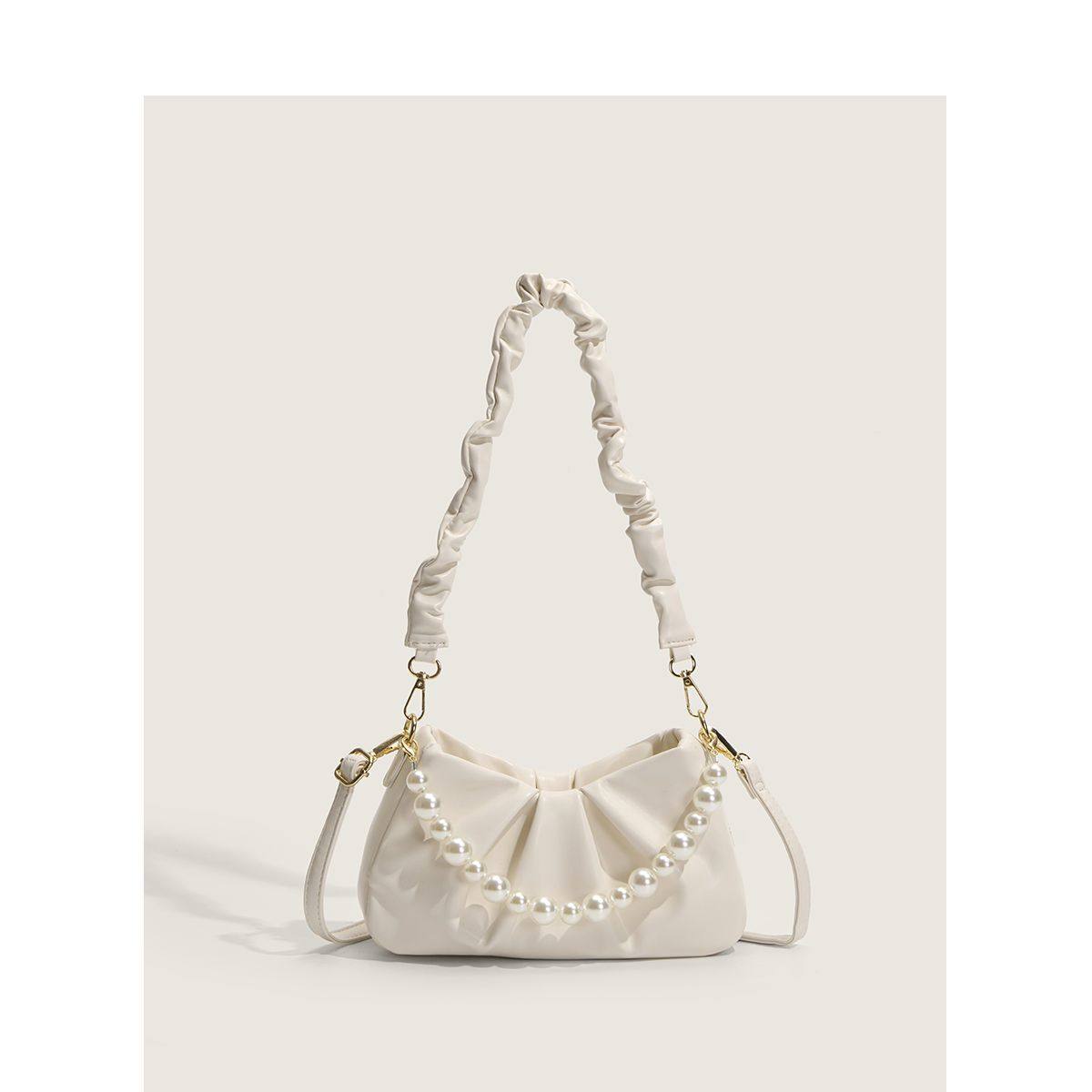 夏天百搭白色褶皱云朵包包女2026新款珍珠链条腋下包单肩斜挎包女,箱包皮具/热销女包/男包,腋下包,淘宝优惠券,粉丝福利购,淘宝优惠卷