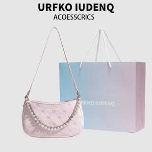 URFKO IUDENQ2026春季新款韩系珍珠金属双链条腋下包通勤女单肩包