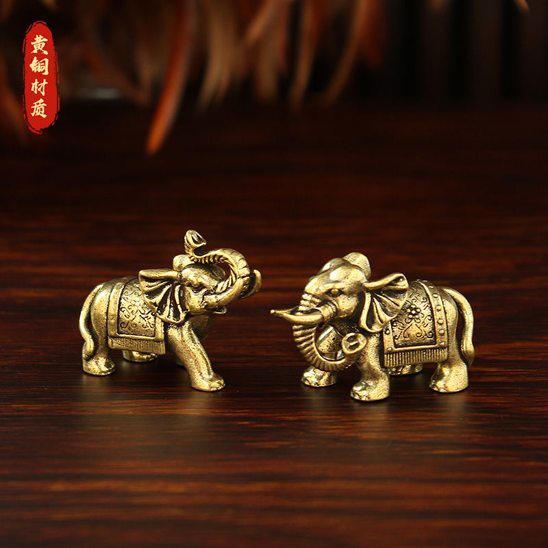 新款大象摆件复古铜象一对