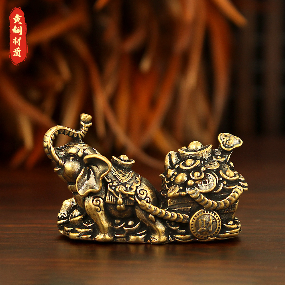 黄铜大象拉车聚宝盆摆件