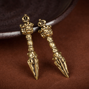 黄铜普巴金刚杵橛降魔柱密宗藏式铜法器复古做旧钥匙扣挂件链吊坠