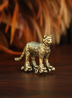 创意小猫黄铜溜冰鞋装饰摆件