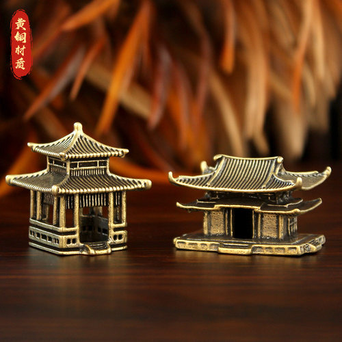 微景观造景黄铜凉亭古风复古摆件