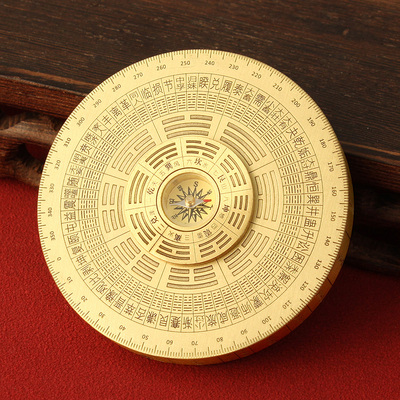 铜解压罗盘黄铜转转手把件八卦盘