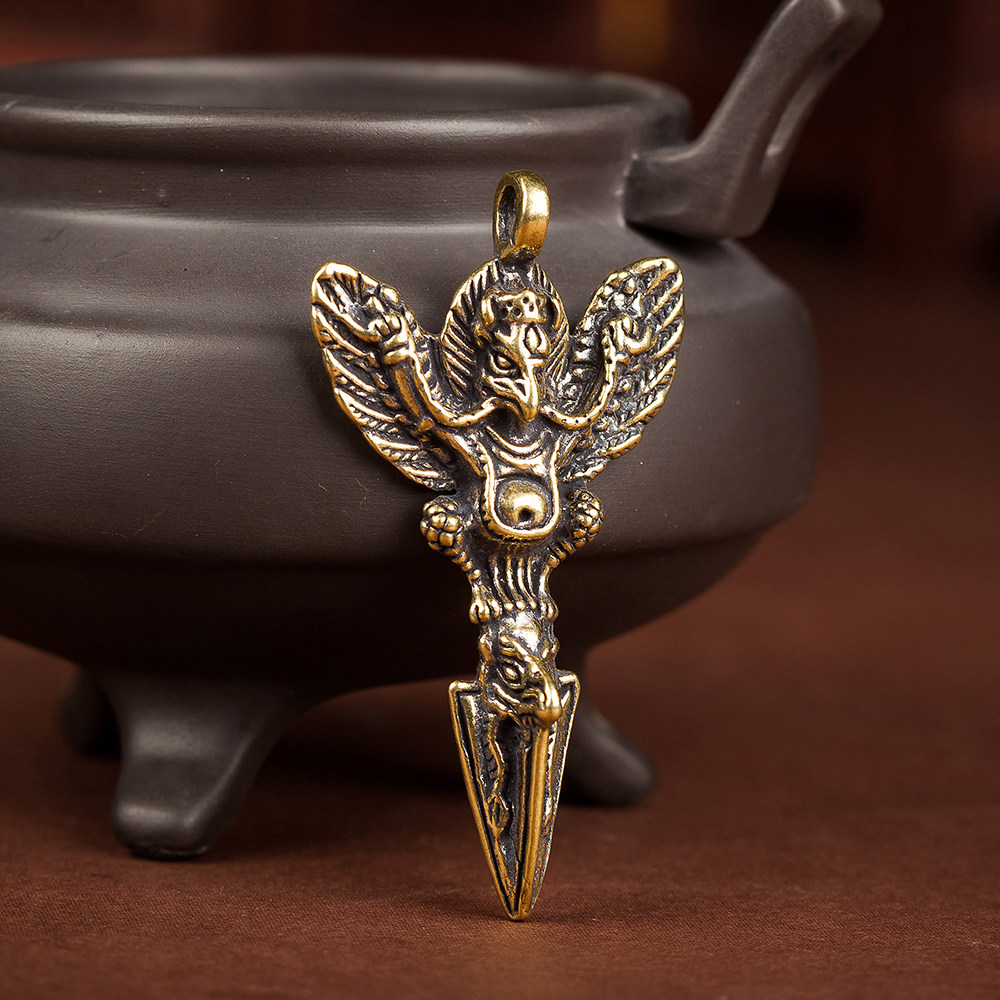 黄铜飞鹰金刚杵降魔柱降魔橛藏式复古国潮做旧钥匙扣挂件项链吊坠