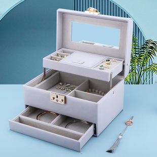 首饰盒结婚嫁妆红色中式带锁高端精致皮质项链戒指珠宝饰品收纳盒