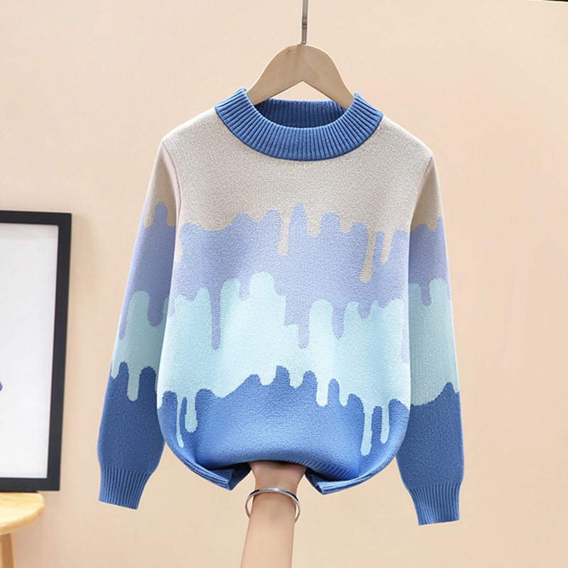 男童毛衣套头2025秋冬新款儿童圆领纯棉针织打底衫加绒加厚中大童