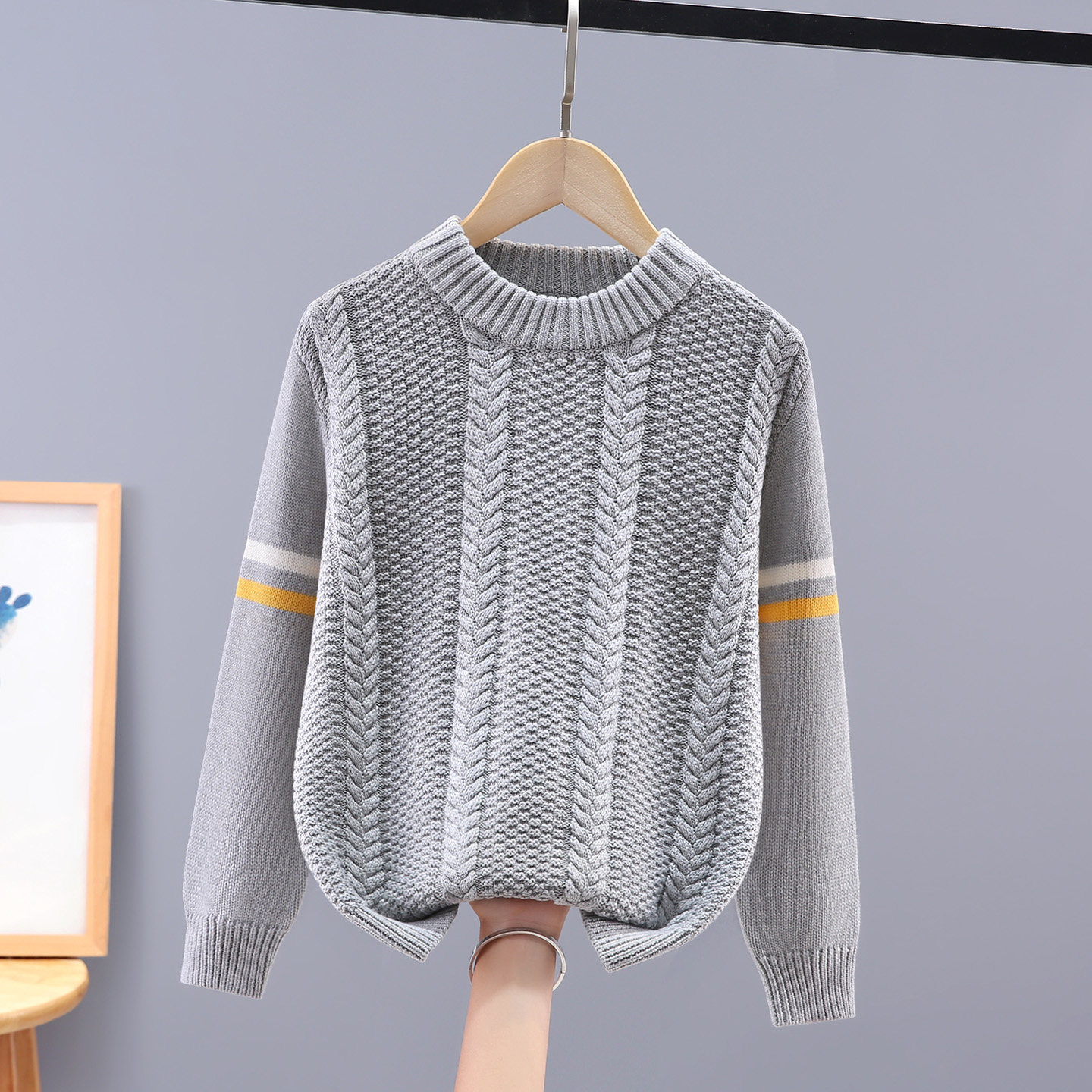 男童纯棉毛衣2025秋冬新款儿童圆领针织衫加绒加厚中大童打底线衣