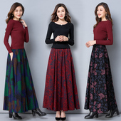 秋冬季 舞裙子大摆长裙女 冬裙大码 新款 民族风复古高腰半身裙中长款