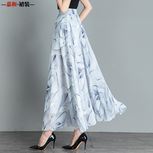 2025夏季 大摆仙女裙纱裙 新款 清新印花雪纺半身裙高腰A字裙中长款