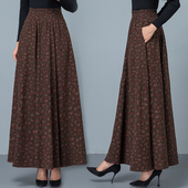 2025春秋复古碎花棉麻半身长裙女高腰中长款 A字裙大摆跳舞长裙子