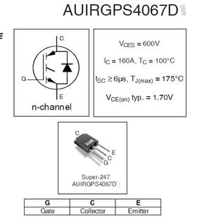 原装 AUIRGPS4067D2 AUPS4067D2 汽车充电桩IGBT功率管600V240A