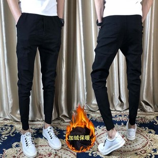 冬季加绒裤子男修身小脚裤显瘦带绒棉裤保暖社会人网红休闲束脚裤