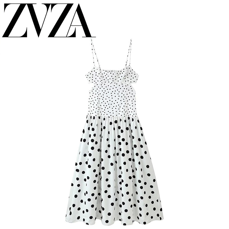 ZA 夏季新款 ZV女装 欧美风 时尚百搭波点吊带迷笛连衣裙3152359