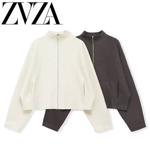 ZA 夏季新款 ZV女装 欧美风 时尚 百搭 设计立领拉链长袖针织外套