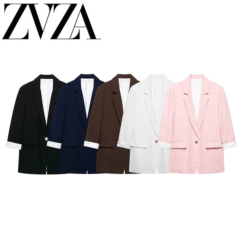 ZA 夏季新款 ZV女装 欧美风 时尚百搭简约设计感纯色长袖西装外套