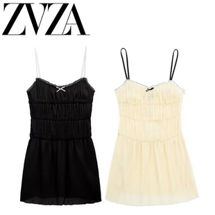 ZA 夏季新款 ZV女装 欧美风 时尚款小蝴蝶结饰纹理连衣裙 7200304