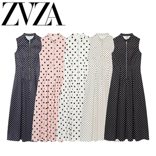 ZA 夏季新款 ZV女装 欧美风 时尚 百搭简约设计感 无袖波点连衣裙