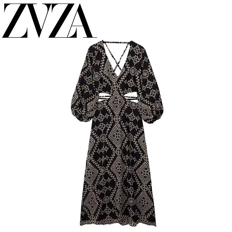 ZA 夏季新款 ZV女装 欧美风 时尚百搭 简约刺绣迷笛连衣裙度假裙