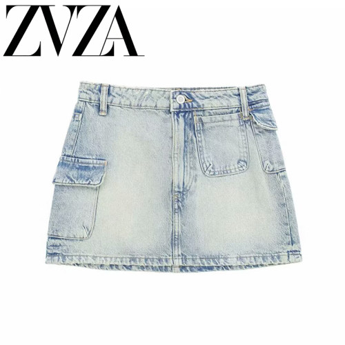 ZA 夏季新款 ZV女装 欧美风 时尚百搭设计感工装款牛仔裙8197021